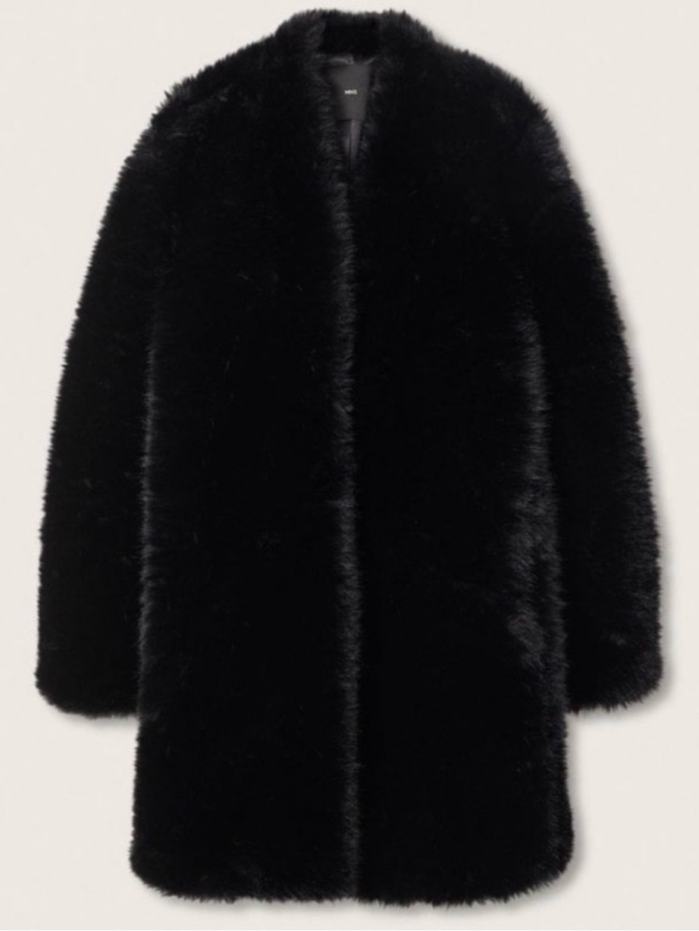 Mango Faux Fur Black Coat - Women's Plush Long Jacket